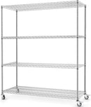 Rengue Wire Shelving with Wheels, 60"x 24"x72" Metal Storage Shelves, 4-Tier Heavy Duty Garage Storage Shelves, Chrome 2400LBS Capacity Wire Shelf Rack for Restaurant, Garage, Pantry, Kitchen by CozyNest Decor