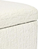 Adeco 18 Inch High Faux Fur White Cube Ottoman Storage, 3D Embossed Velvet Chair Foot Stools, Upholstered Vanity Stool with Hinged Lid, Solid Wood Legs by CozyNest Decor