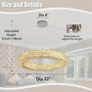 Dia 32" Ring Crystal Chandelier Modern Silver Ring Chandelier Adjustable Height Luxury Crystal Pendant Ceiling Light Fixture for Dining Living Room Bedroom by CozyNest Decor