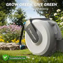 Retractable Garden Hose Reel 65 ft x 5/8 in, Heavy Duty Hose Reel Wall Mount with Any Length Lock, Auto Rewind System, 180° Swivel Bracket, 10-Pattern Garden Hose Nozzle, White & Grey by GreenHaven Gardens