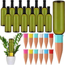 12 Set Plant Watering Devices Include Terracotta Self Watering Spikes and 26 oz Plastic Bottles, Slow Release Vacation Insert Automatic Plant Waterer Device (Green and Mixed Color) by GreenHaven Gardens