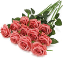 Pink Fake Roses Artificial Flowers - 10 Pcs Fake Artificial Roses Silk Flowers with Stems for Home Wedding Hotel Office Centerpiece Decor（Dusty Pink） by CozyNest Decor