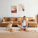U-Shape Modular Sofa Couch 128" Modern 4-Seat Sofa with Chaises, Upholstered Sectional Couch with Wood Square Legs for House, Living Room, Reception Room, Apartment, Tan by CozyNest Decor