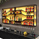 105in Large Wall Mounted Wine Rack with LED Light, 5-Tiers Liquor Bottles Display Shelf with Glasses Holder, Metal Home Bar Shelves with Iron Frame for Kitchen Dining Room (Black, 105in/8.72ft) by CozyNest Decor