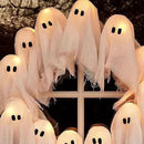 Halloween Ghost Wreath, 12 LED Light-Up White Ghost Garland, Spooky Indoor & Outdoor Hanging Decoration for Front Door, Wall, Party, Battery-Powered Halloween Decor, Holiday Spooky Garland A by CozyNest Decor