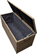 Oakland Living Tan Indoor and Outdoor Balcony Patio Deck Porch Pool 113 Gallon Wicker Storage Box Trunk Bin with Metal Frame by GreenHaven Gardens