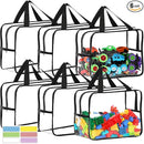 6 Packs Widen X-Large Toy Storage Bags 12.6×9.25×6.9In with Labels, Reusable Clear PVC Board Game Storage, Travel Waterproof Organizer Bags with Zipper for Building Blocks, Puzzle, Stuffed Animals by CozyNest Decor