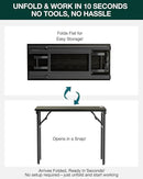 Frylr Small Folding Computer Desk – 35.8 Inch Portable Table for Craft and Study, Lightweight Desk for Small Spaces, Foldable Laptop Table Built-in AC/USB Outlets for Convenience, Dark Oak