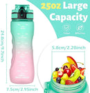 OLDLEY 25 oz Motivational Water Bottle, Sports Water Bottle with Strap, Leakproof BPA Free Large Water Bottles for School, Gym, Travel, Outdoor, Tritan, Green&Pink by CozyNest Decor
