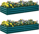 2Pcs Raised Garden Bed - 2 Pack Large Metal Planter Boxes for Vegetables, Flowers, and Herbs - Includes 2 3ft x 30ft Weed Barrier Fabric and 1 Pair of Gloves - Green (8x4x1ft, 2pcs) by GreenHaven Gardens
