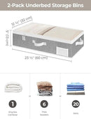 StorageWorks Under Bed Storage Containers with Handles and Label Holder, 2 Pack Ultra-thick Fabric Underbed Bins, Closet Organizer for Clothes, Blankets, Sweater by CozyNest Decor