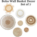 7 Pack Boho Wall Basket Decor - Seagrass Rattan Wicker Wall Decor Round Handmade Hanging Rustic Flat Elegant Wall Art for Farmhouse Living Rooms Bedrooms Display Table Settings Kitchen Home by CozyNest Decor