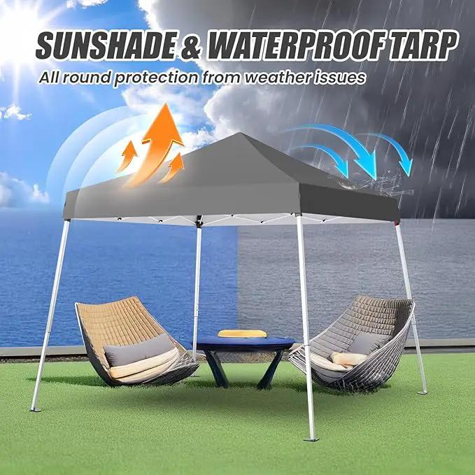 10x10 Pop Up Canopy, 300D Silver Coated Grey Fabric Outdoor Gazebo, Beach Tent Slant Legs with Storage Bag,Easy Up Sun Shade Shelter Tents with 8x8 Top Cover for Patio,Party, photo 4 of 9