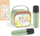 J&D Mini Karaoke Machine for Kids Adults, Portable Bluetooth Speaker with 2 Wireless Mics and Cat Sticker for Girls Boys Age 3–10 Birthday Gifts Princess Toys, Colorful LED, Green by TinyTreasures Baby Boutique