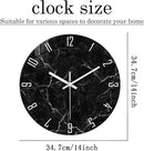 Big Wall Clock for Living Room Decor Marble Glass Wall Clock Battery Operated 16 Inch Black Wall Clocks Non Ticking by CozyNest Decor