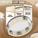 Flexzion Wood Handheld Tambourine for Adults 8-Inch Double Row 8-Pair Jingles (Wood) - Percussion Round Tamborines Musical Instrument with Metal Zills by TinyTreasures Baby Boutique
