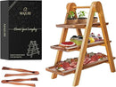 MAJURI 3 Tier Wooden Serving Tray, Set of 2 Tongs Free, Tiered Serving Trays & Platters for Party, Wedding, Picnic, Your Perfect Elevated Charcuterie Stand and for 3 Tiered Dessert Stand Lovers by CozyNest Decor