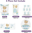 Personalized Nursery Crib Bedding Set: Custom Name Blue Floral 5 Piece Baby Crib Sets with Leopard Theme - Toddler Double Layer Blanket Set, Comfortable Crib Bed Sheets for Baby Grils by TinyTreasures Baby Boutique
