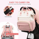 LOVEVOOK Diaper Bag Backpack, Baby Bag with Changing Station, Large Diaper Backpack for Moms Dads, Waterproof Leather Accents Baby Boy and Girl Bag for Travel Baby Essentials, Pink-Beige by TinyTreasures Baby Boutique
