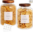 Set Of 2 Large Glass Jar with Wooden Lid with 132 Labels, Glass Storage Jars for Flour Pasta Candy Coffee Cookie and More(70 FL OZ/2000 ml) by CozyNest Decor