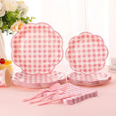 350 Pcs Pink Gingham Plates and Napkins Party Supplies - Pink and White Checkered Plates Sets Serve 50 Guests - Scalloped Gingham Paper Plate for Birthday Wedding Picnic Party Decorations by CozyNest Decor