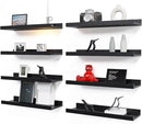 RICHER HOUSE Floating Wall Mounted Shelves, 8pc Set with Lip - Black Nursery Book Shelves for Bedroom, Bathroom, Kitchen Decor Storage by CozyNest Decor