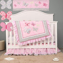 7 PCs Pink Embroidery Butterfly Nursery Crib Bedding Set 100% Cotton Baby Girl 3D Butterfly Themed Cot Bedding Set 1 Quilt, 2 Fitted Sheet, 1 Window Valance, 3 Butterfly Shaped Wall Decor by TinyTreasures Baby Boutique