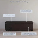 BELLEZE 47 Inch Storage Ottoman, Faux Leather Storage Bench Bedroom Bench with Safety Close Hinge, Ottoman with Storage for Living Room, Entryway, Hallway, Foot Rest, Support 300lbs - Brown by CozyNest Decor