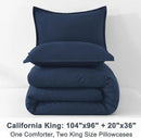 Litanika California King Comforter Set Navy Blue - 3 Pieces Cal King Lightweight Soft Plain Bed Comforter, Oversized Down Alternative Bedding Set - Machine Washable (104x96In, 2 Pillowcases) by CozyNest Decor