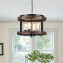 4-Light Large Rustic Farmhouse Wood Pendant Light Fixture with Adjustable Chain, 16.5 inch Oak Wood Drum Chandelier for Dining Room Kitchen Island Farmhouse Living Room Hallway, Black by CozyNest Decor