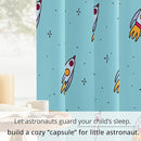 Kids Space Rockets Blackout Curtains - 100% Blackout, Thermal Insulated, Noise Reducing, Perfect for Kids Room and Nursery, 2 Panels (Aqua Mini Rockets, W52×L63) by TinyTreasures Baby Boutique