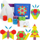 155 Pcs Wooden Pattern Blocks Set Geometric Shape Puzzle Kindergarten Classic Educational Montessori Tangram Toys for Kids Ages 4-8 with 24 Pcs Design Cards by TinyTreasures Baby Boutique