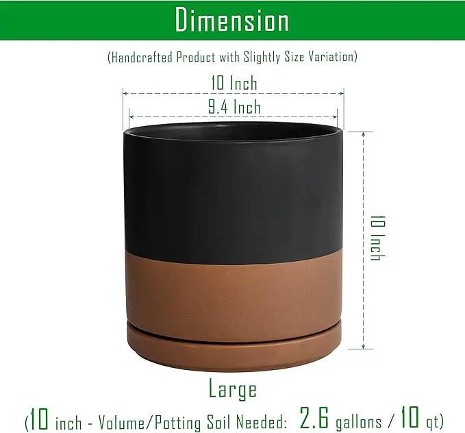 D'vine Dev 10 Inch, Ceramic Planter Pot with Drainage Hole and Saucer, Indoor Cylinder Round Planter Pot, Black/Speckled Tan, 94-O-E-7, photo 3 of 7