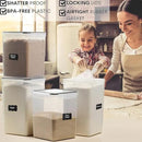 WHITE FEATHER SUPPLIES 4 Pc Flour Sugar Storage Container, Large Food Storage Containers with Lids Airtight for Kitchen, BPA Free Plastic Cereal Containers Storage [2 X 6.5 + 2 X 5.2] 4 Measuring Cup by CozyNest Decor