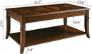Solid Wood Coffee Table with Storage Shelf, Mid-Century Living Room Tables with Carved Tabletop and Leg, 43.3” Splicing Cocktail Center Sofa Table, Cherry Brown KFZ-DR200 by CozyNest Decor