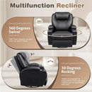 Recliner Chair, 360° Swivel Rocker Chair for Adults, Rocking Recliner Chair with Massage, Comfy Single Sofa with Side Pockets Cup Holders for Living Room, Bedroom, Nursery (Leather, Black) by TinyTreasures Baby Boutique