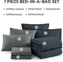 Monbix King Size Comforter Set, Navy Blue King Size Bed Set Reversible, King Comforter Set 7 Pieces, Cationic Dyeing Bed in a Bag with Comforter, Sheets, Pillowcases & Shams by CozyNest Decor