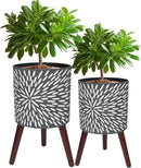 10 & 12 Inches Plant Pot with Stand Set of 2, Large Matte Gray Modern Planters for Indoor Outdoor Plants with Drainage Holes, Big Flower Pots with Wood Legs by CozyNest Decor