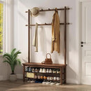 Coat Rack with Shoe Storage, Wooden Hall Tree with Bench, 11 Hooks and 2-Tier Storage Shelves, 3-in-1, Entryway Bench with Coat Rack (39.3"-Walnut) by CozyNest Decor