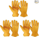 OZERO Leather Work Gloves: 3 Pairs Heavy Duty Work Glove Tough Cowhide Driver Gloves for Construction Gardening Yard Work Truck Driving Farming DIY Gold Medium by GreenHaven Gardens