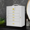 AKOZLIN Functional 6-Tier Jewelry Box Organizer with 5 Drawers Leather Jewelry Storage Case for Women Girls Ring Necklace Earring Bracelet Holder Organizer with Mirror White by TinyTreasures Baby Boutique