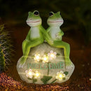 Solar Powered Frog Couple Statue with LED Lit Flowers Welcome Sign 7-Inch Tall Resin Garden Decor Romantic Ornament Gift for Porch Patio Housewarming Wedding Outdoor Decor by CozyNest Decor