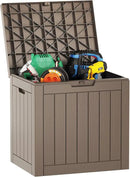 EAST OAK Outdoor Storage Box, 31 Gallon Deck Box, Waterproof Resin Storage Bin for Patio Cushions, Gardening Tools, Accessories, Lockable, UV Resistant, Brown by GreenHaven Gardens