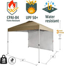 CROWN SHADES 10x10 Pop Up Canopy with 1 Side Wall - Beach Tent with One Push Setup - Outdoor Sun Shade for Events, Parties, Camping - Gazebo with STO-N-Go Cover Bag (Beige) by GreenHaven Gardens