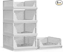5 Pack Stackable Plastic Storage Basket Closet Organizer Bin Foldable Clothes Organizer Storage Drawer Shelf Container for Living room Bathroom Kitchen Office (3L+2S) by CozyNest Decor
