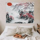 Cherry Blossoms Tapestry, Japanese Red Landscape Asian Watercolor Abstract Art, Bedroom Living Room Decor 40"x30" by CozyNest Decor