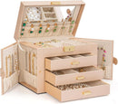 AKOZLIN Large 4-Tier Jewelry Box Leather Jewelry Storage Organizer with 3 Drawers Lockable for Women Girls Ring Necklace Earring Bracelet Watches Holder with Mirror Champagne by TinyTreasures Baby Boutique