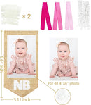 pinkblume 1st Birthday Burlap Photo Banner Garland Handmade Felt from Newborn to 12 Months with Gradient Pink Ribbon for Baby Girl Monthly Milestones First Birthday Party Decorations Supplies by TinyTreasures Baby Boutique