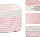 Small Storage Baskets for Organizing | Closet Organizer Bins | Shelf Toy Basket | Woven Rope Baskets | Cube Decorative Box | Shallow Basket | 13x8.5x5.1” | 4 Packs White Pink by GreenHaven Gardens