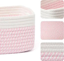 Small Storage Baskets for Organizing | Closet Organizer Bins | Shelf Toy Basket | Woven Rope Baskets | Cube Decorative Box | Shallow Basket | 13x8.5x5.1” | 4 Packs White Pink by CozyNest Decor